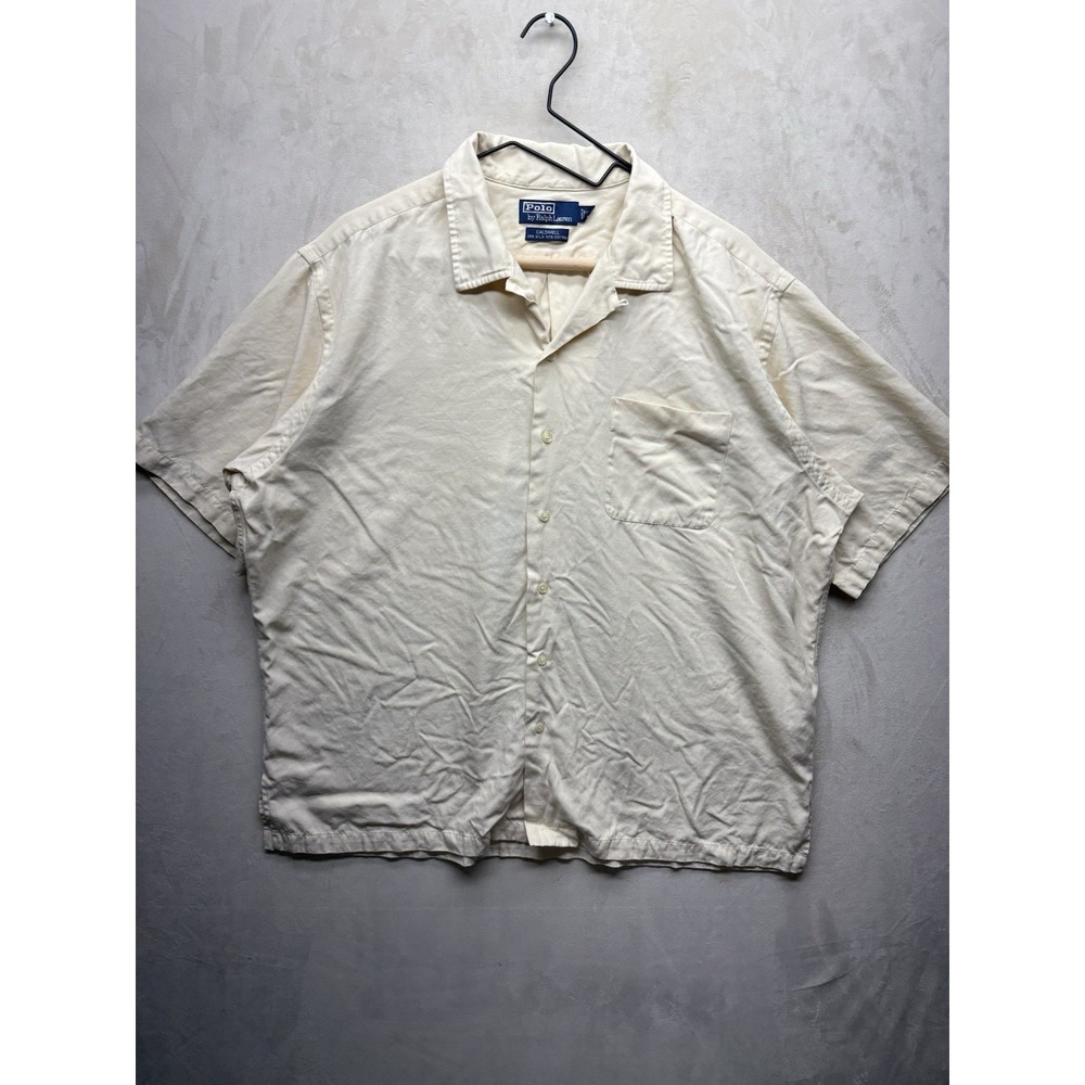 Vintage Polo Ralph Lauren Shirt Mens XL Caldwell Short Silk Cotton Loop Collar